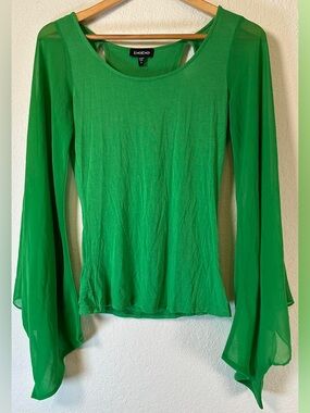 bebe Bright Green Sheer Drape Sleeve Top